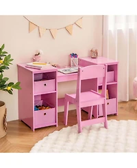 Costway Kids Vanity Table & Chair Set 2-in-1 Princess Pretend Play Makeup