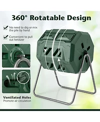 Costway 42-Gal Compost Bin Dual Chamber Composting Tumbler with 2 Sliding Doors Metal Frame