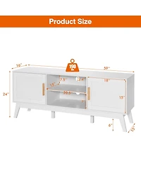Gymax Tv Stand Entertainment Media Console w/ 2 Rattan Cabinets & Open Shelves
