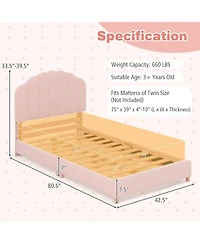 Costway Kids Twin Platform Bed Frame Upholstered Twin Size Bed with Wooden Slats Support