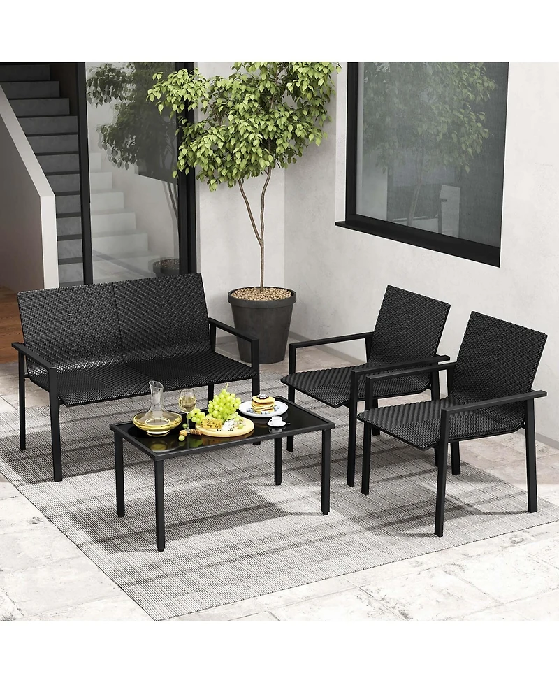 Costway 4 Pcs Outdoor Wicker Patio Furniture Set with Heavy-Duty Galvanized Metal Frame