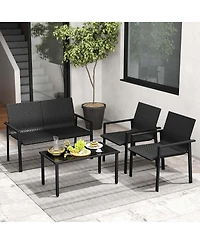 Costway 4 Pcs Outdoor Wicker Patio Furniture Set with Heavy-Duty Galvanized Metal Frame
