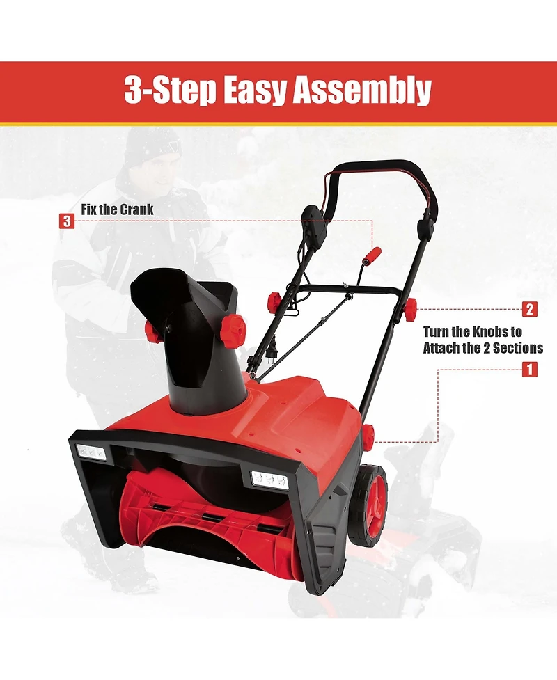 20'' Electric Snow Thrower 120V 15Amp Snow Blower with 180° Rotatable Chute 2 Lights