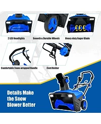 20" Electric Snow Thrower 120V 15Amp Snow Blower w/180° Rotatable Chute 2 Lights