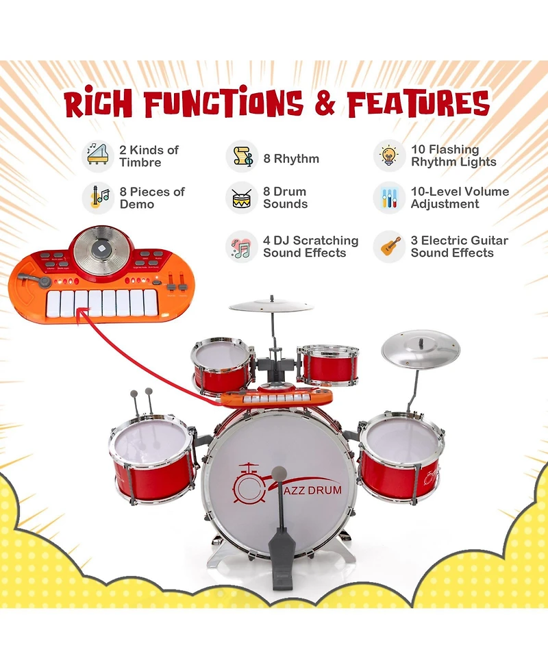 Sugift Kids Jazz Drum Keyboard Set with Stool and Microphone Stand