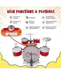 Sugift Kids Jazz Drum Keyboard Set with Stool and Microphone Stand