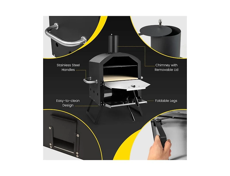 Slickblue Outdoor Pizza Oven with Anti-scalding Handles and Foldable Legs-Black