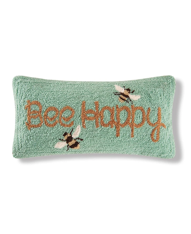 10" x 20" Spring "Bee Happy" Bumble Bee Garden Hooked Small/Petite Accent Throw Pillow