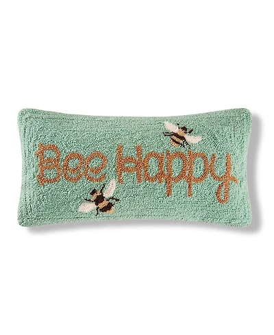10" x 20" Spring "Bee Happy" Bumble Bee Garden Hooked Small/Petite Accent Throw Pillow