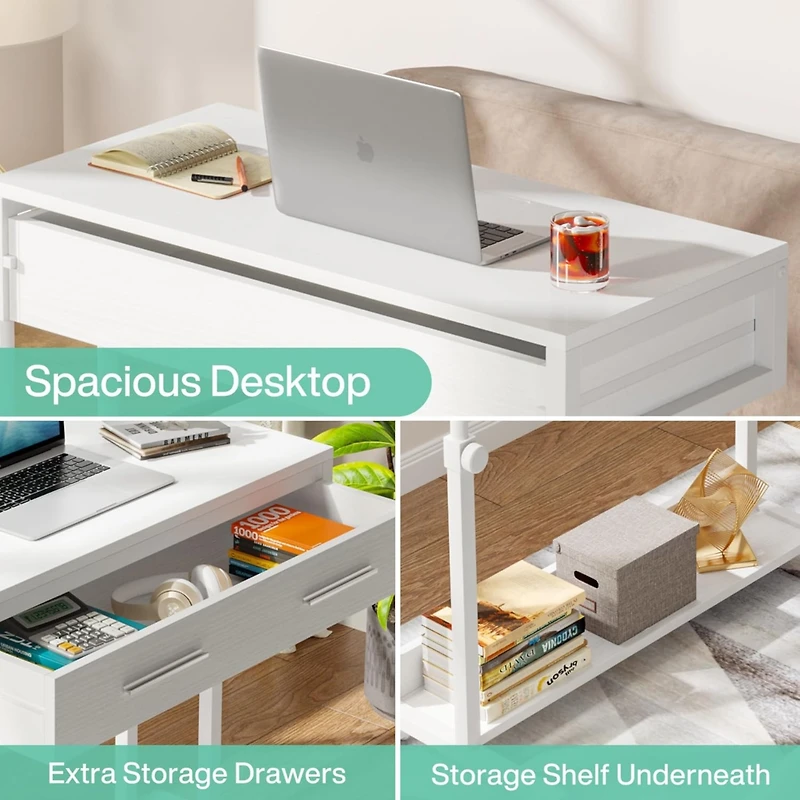 Tribesigns Portable Desk with Drawers, Mobile Laptop Desk with Wheels, Couch Desk Sofa Side Table Bed Desk, Small Standing Desk for Home Office