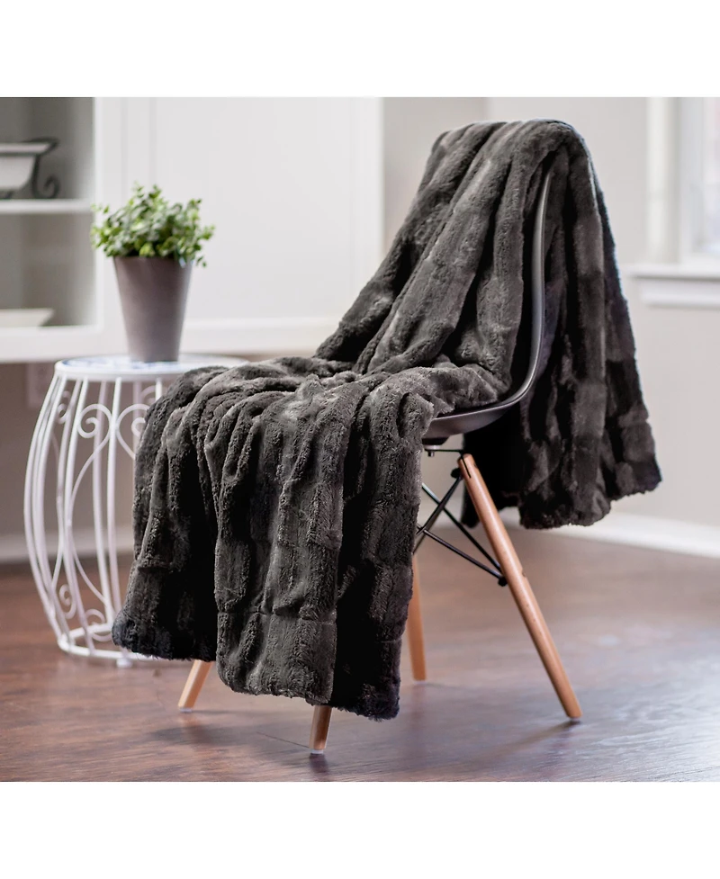 Chanasya Premium Fuzzy Faux Fur Rectangular Embossed Throw Blanket