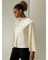 Bell Sleeves Minimalist Silk Top for Women