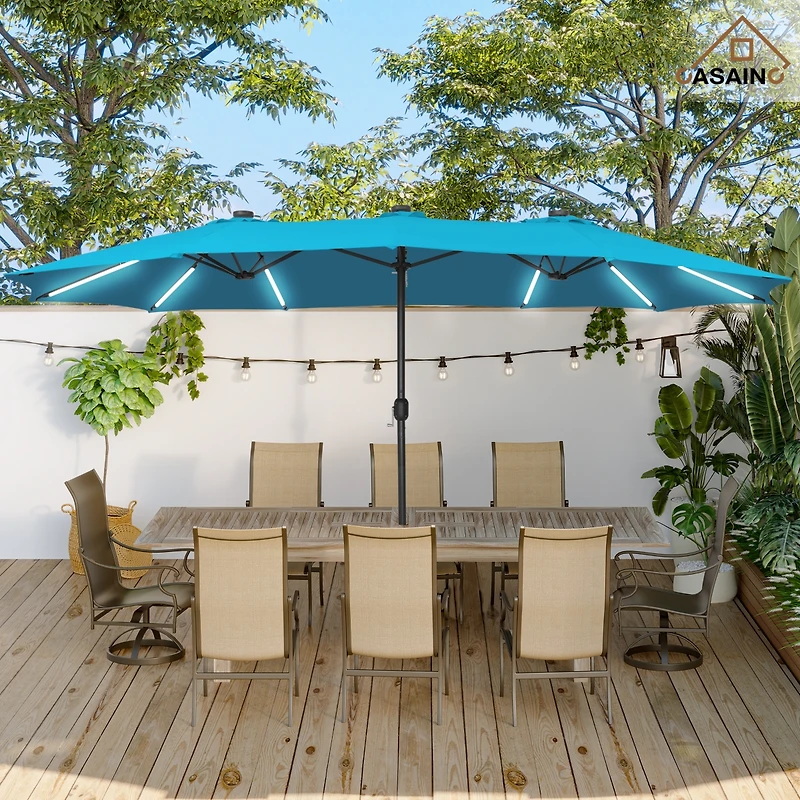 Casainc Outdoor Double-Sided Rectangular Led Light Market Umbrella With Base and Cover