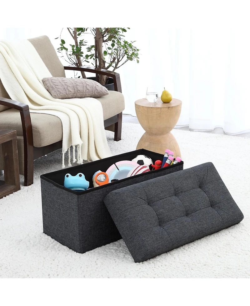Ornavo Home Collapsible Tufted Linen Bench Storage Ottoman