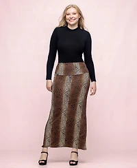 24seven Comfort Apparel Women's Animal Print Fold Over Waist Maxi Skirt