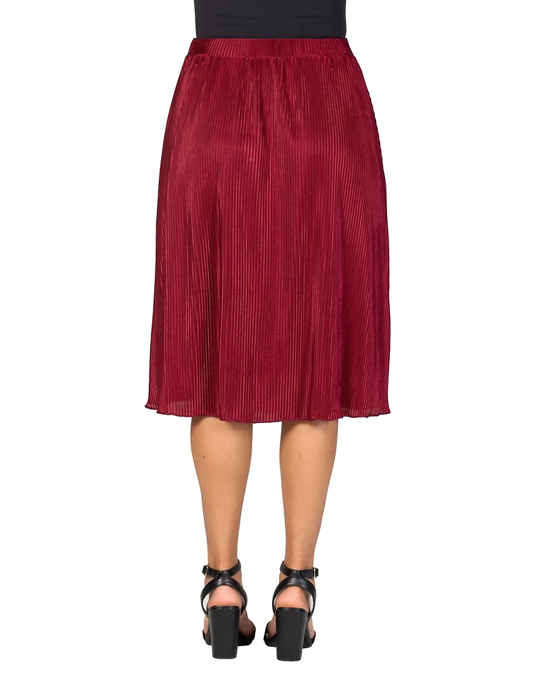 24seven Comfort Apparel Women's Elegant Pleated Elastic Waist Party Midi Skirt