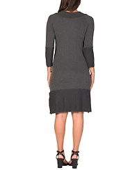 24seven Comfort Apparel Women's Ribbed Knit Long Sleeve Split Hem Sweater Dress