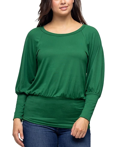 24seven Comfort Apparel Women's Round Neck Long Sleeve Banded Bottom Top