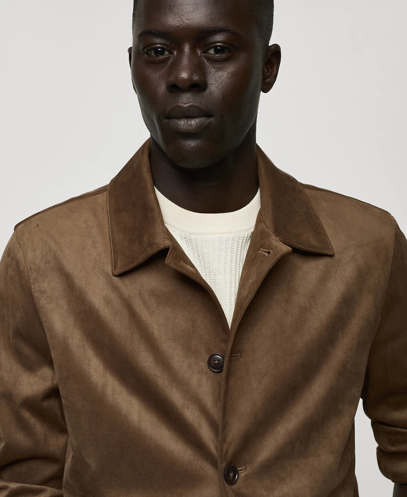 Mango Men's Pockets Detail Suede Effect Overshirt