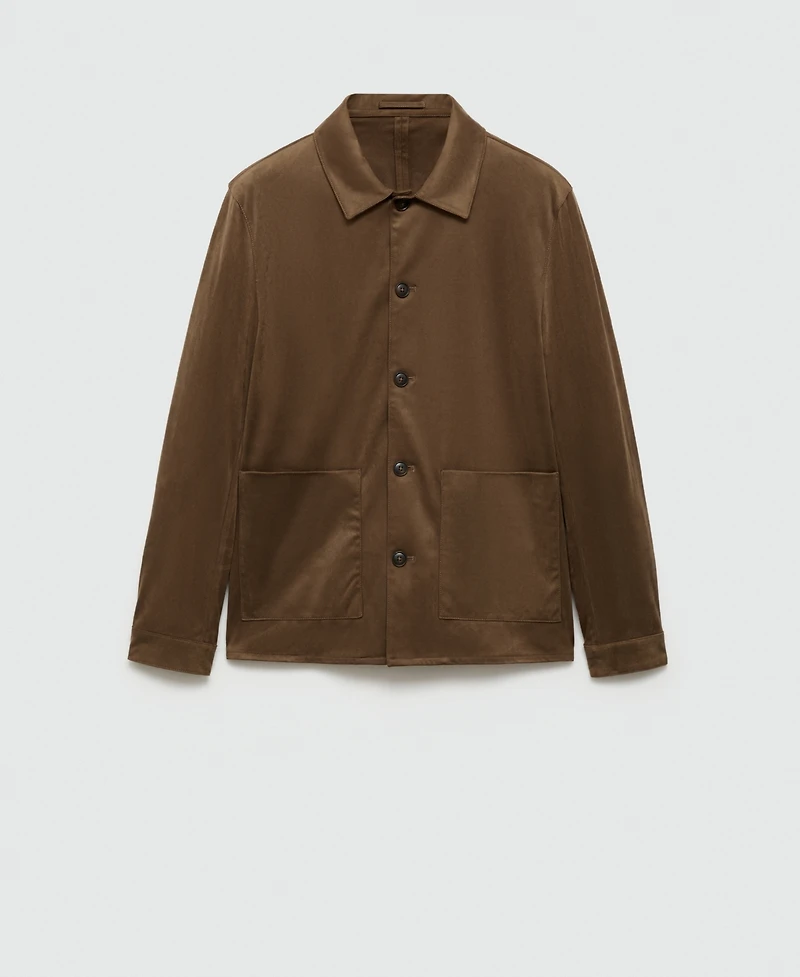 Mango Men's Pockets Detail Suede Effect Overshirt