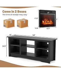 Gymax 58'' Tv Stand with 18'' Electric Fireplace Heater 3-Adjustable Shelves for 65'' Tv