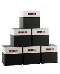 Ornavo Home 6 Pack Collapsible Linen Storage Cube Bin with Leather Handles - 11 Inch