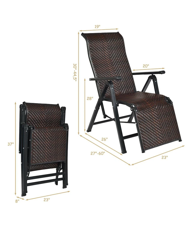 Gymax 2PCS Patio Rattan Folding Lounge Chair Recliner Back Adjustable Beach Yard Pool