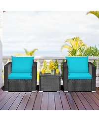 Skonyon 3 Pieces Patio Wicker Conversation Set with Cushion