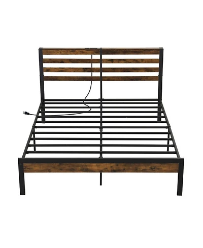 Sugift Twin Size Bed Frame with Charging Station and Storage Headboard