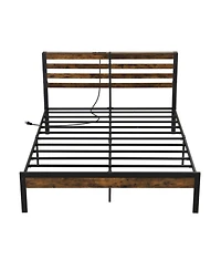 Sugift Twin Size Bed Frame with Charging Station and Storage Headboard