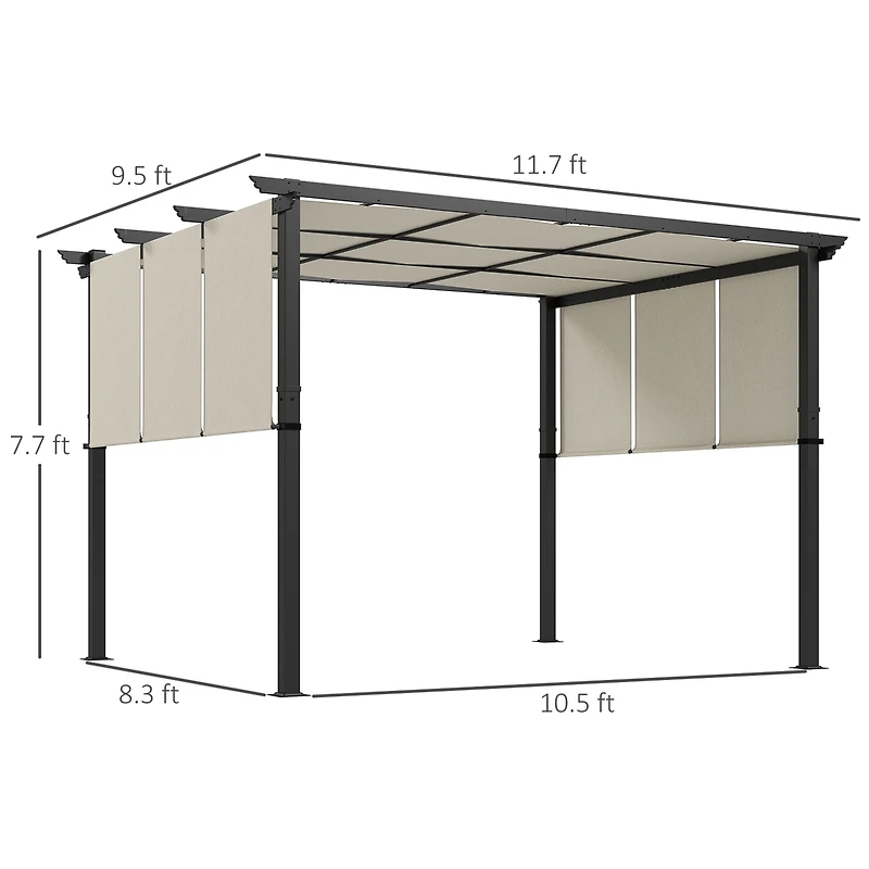 Outsunny 10' x 12' Metal Pergola with Retractable Canopy for Patio, Deck