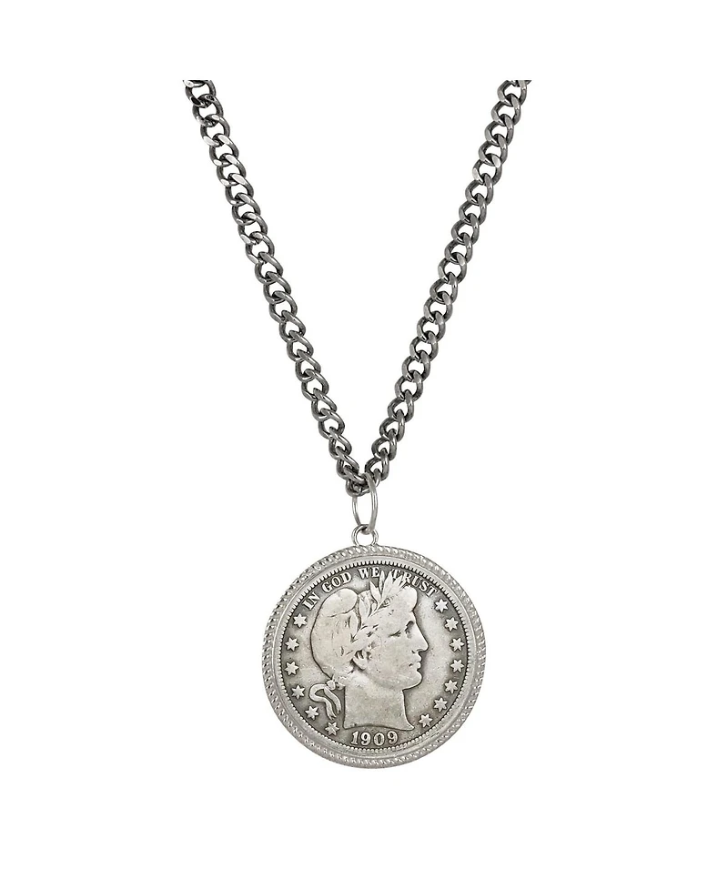 American Coin Treasures 16358 Barber Silver Half Dollar Coin Pendant with Curb Chain for Men