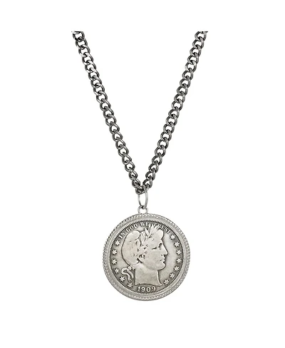 American Coin Treasures 16358 Barber Silver Half Dollar Coin Pendant with Curb Chain for Men