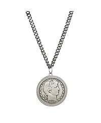 American Coin Treasures 16358 Barber Silver Half Dollar Coin Pendant with Curb Chain for Men