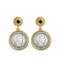 American Coin Treasures 17096 Barber Dime Coin Goldtone Art Decor Earrings with Black Stone, Gold