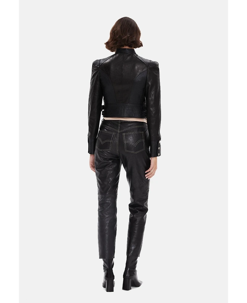 Furniq Uk Women's Leather Fashion Biker, Black