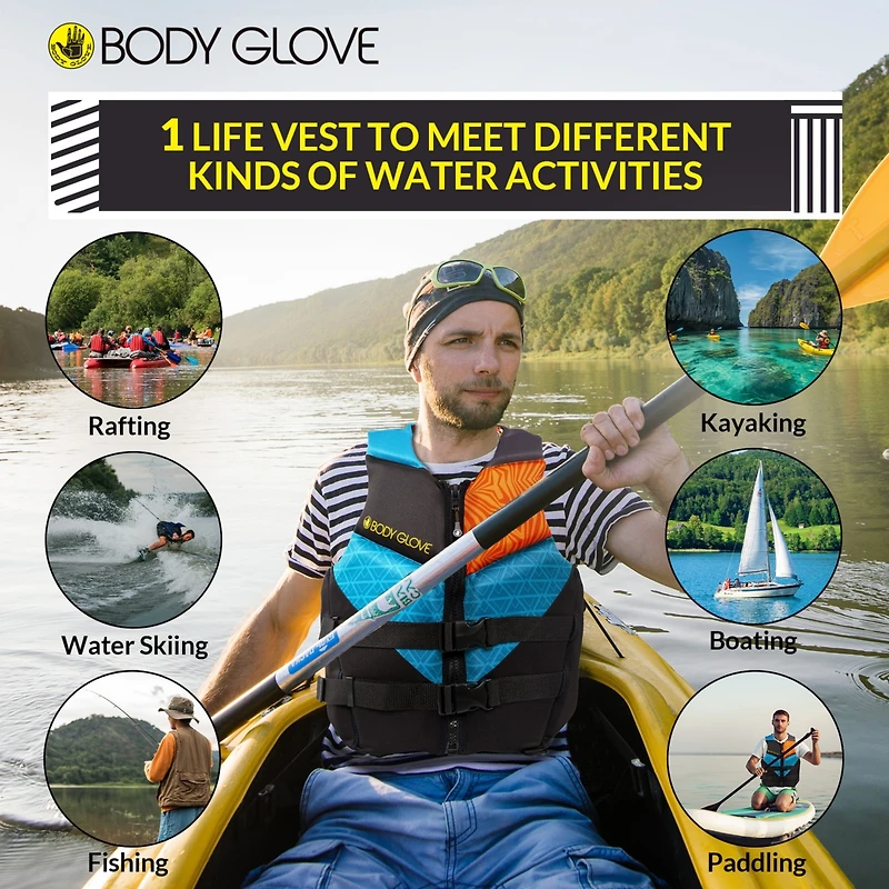 Body Glove Phantom Men's Life Vest, Lightweight Neoprene Jacket for Boating Fishing Kayaking Rafting Paddling