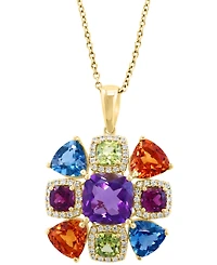 Effy Multi-Gemstone (7-1/10 ct. t.w.) & Diamond (1/4 ct. t.w.) Cluster Halo 18" Pendant Necklace in 14k Gold