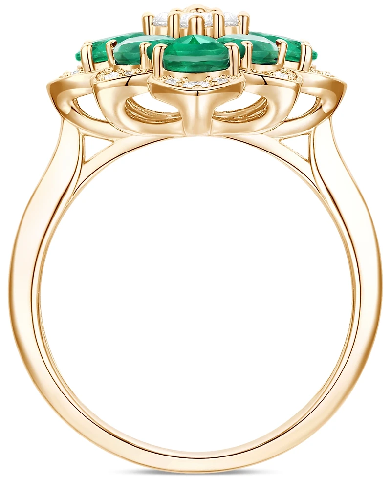 Emerald (1-3/4 ct. t.w.) & Diamond (1/4 Pear Flower Ring 14k Gold (Also Ruby Sapphire)