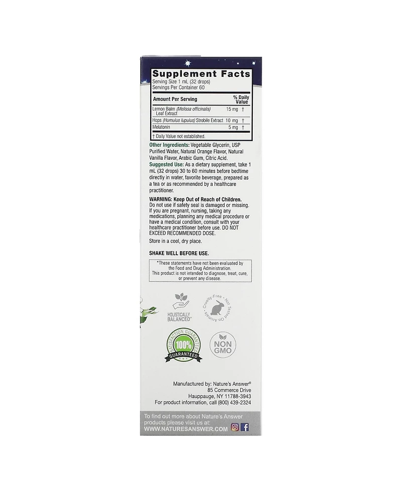 Nature's Answer Liquid Melatonin+ Natural Vanilla and Orange Cream 5 mg