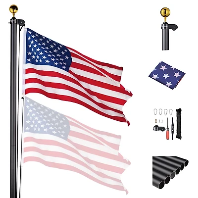 Yescom Bravery 20 Ft Aluminum Sectional Flagpole with 3x5 Ft Us Flag Gold Ball Outdoor