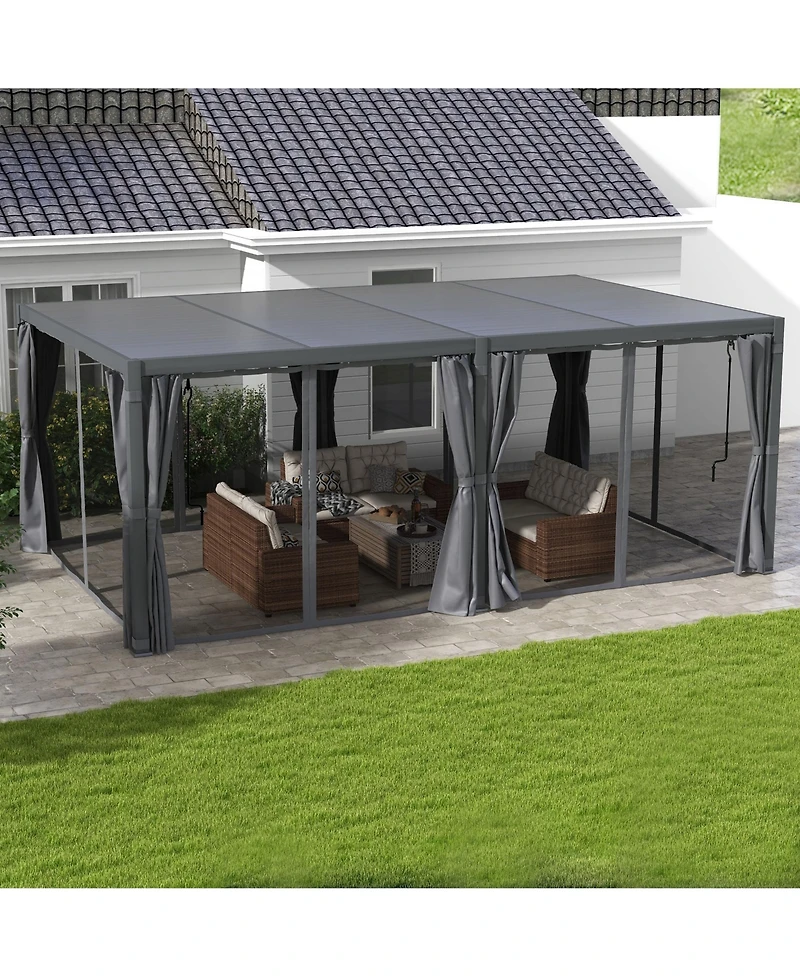 Outsunny 12'x19' Aluminum Pergola with Adjustable Louve Roof, Natural