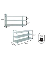 Jonathan Y Modern 24" 9-Pair 3-Tier Iron Curved Decker Shoe Rack, Two-Tone Mint