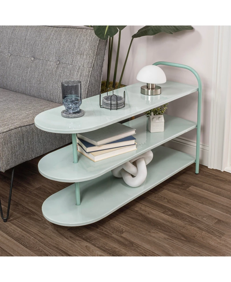 Jonathan Y Modern 24" 9-Pair 3-Tier Iron Curved Decker Shoe Rack, Two-Tone Mint