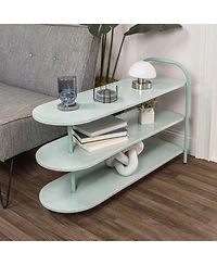 Jonathan Y Modern 24" 9-Pair 3-Tier Iron Curved Decker Shoe Rack, Two-Tone Mint