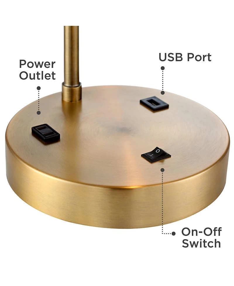 Colby Modern Accent Table Lamp 21" High with Usb and Ac Power Outlet in Base Brass White Linen Drum Shade for Bedroom Living Room House Home Desk Beds