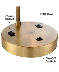 Colby Modern Accent Table Lamp 21" High with Usb and Ac Power Outlet in Base Brass White Linen Drum Shade for Bedroom Living Room House Home Desk Beds