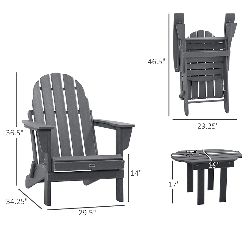 Outsunny 3pc Outdoor Folding Furniture Set, Adirondack Chairs, Table,
