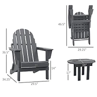 Outsunny 3pc Outdoor Folding Furniture Set, Adirondack Chairs, Table,