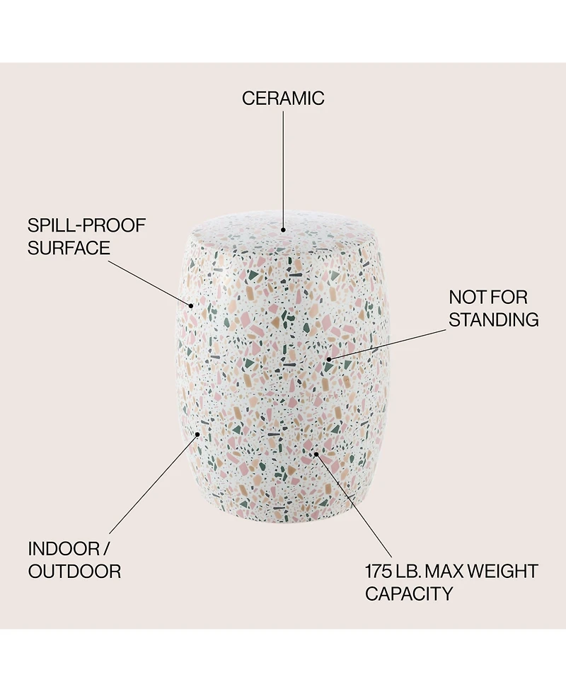 Jonathan Y Chiara 17.5" Terrazzo Ceramic Garden Stool, White/Pink